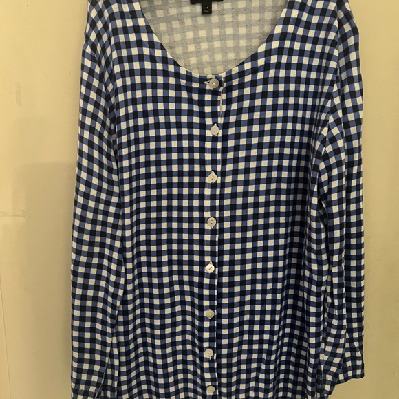 Talbots M Charming Navy Gingham Lightweight Cardigan - Picture 3 of 5